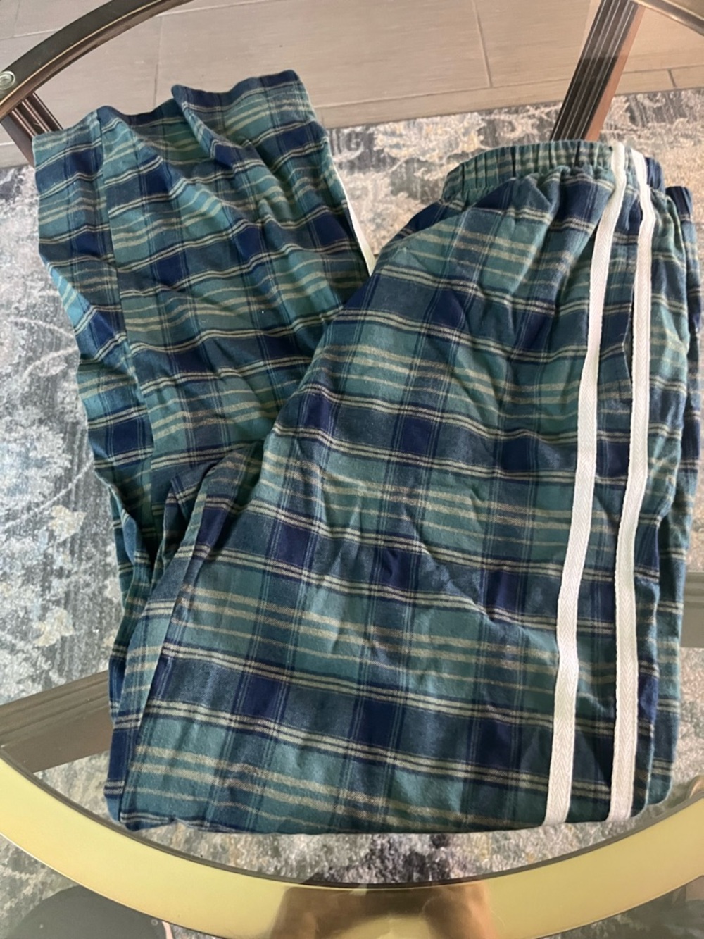 NWT No Boundaries Blue and Green Plaid Pajama Pants with White Racing Stripes